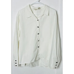 J Jill Womens Button Up Top Sz XL White Long Sleeve Minimalist Office Casual